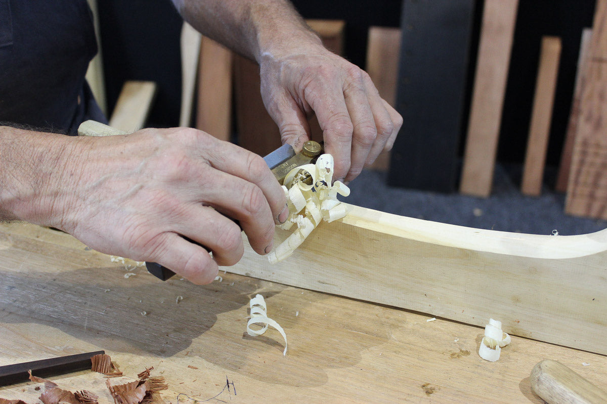 HNT Gordon Large Curved Sole Spoke Shave in action
